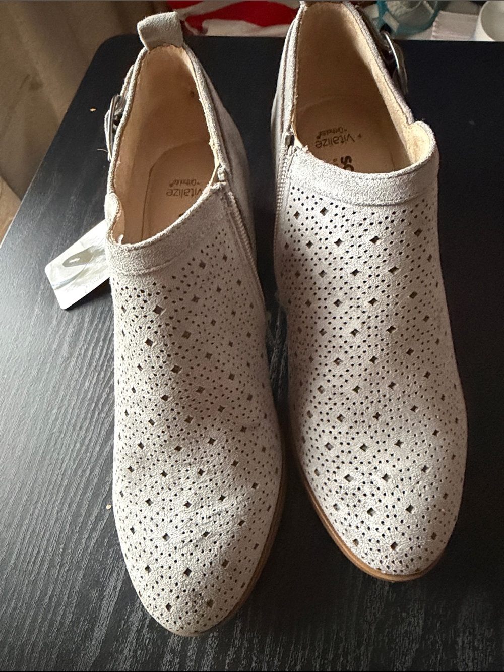 Sonoma Light Gray Perforated Suede Ankle Booties